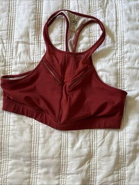 ALO Yoga High-Neck Racerback Sports Bra in Burgundy Red